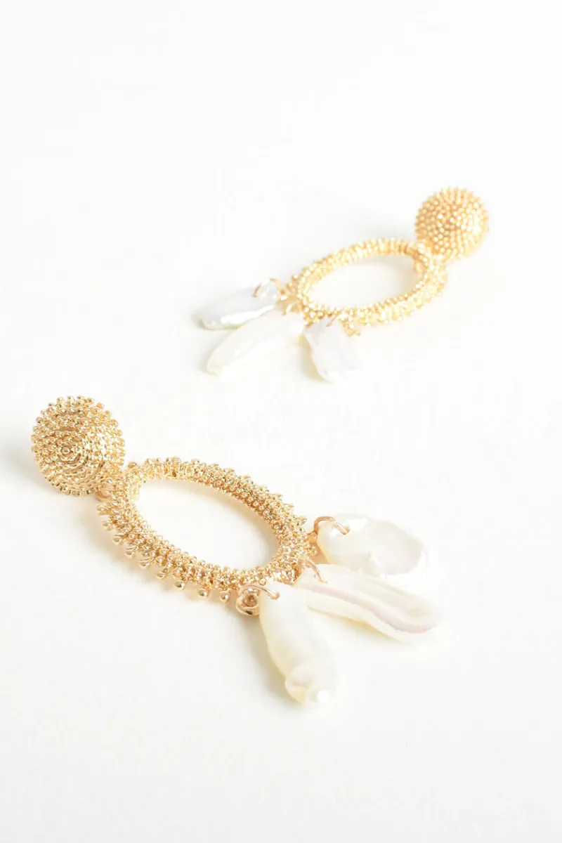 anastasia_pearl_charms_be_0.webp Adorne Anastasia Pearl Charms Beaten Metal Earrings^ Jewellery