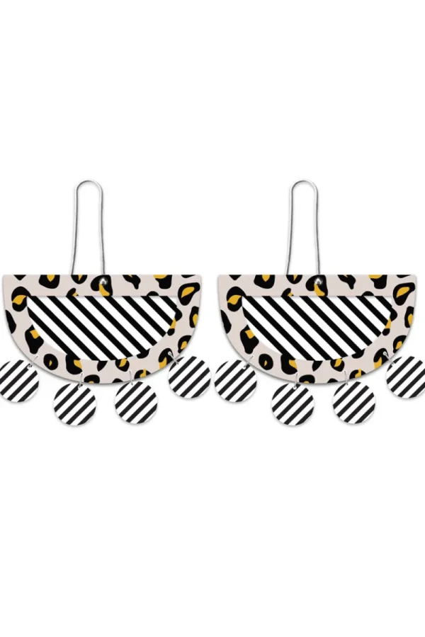MoeMoe Design Black Lined Leopard Layered Moon Outline Long Drop Earrings^ Jewellery