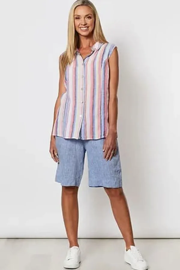 Gordon Smith Linen Stripe Sleeve Less Shirt^ Shirts