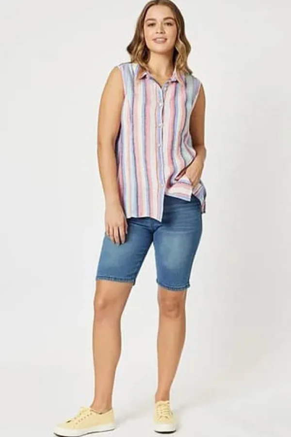 Gordon Smith Linen Stripe Sleeve Less Shirt^ Shirts