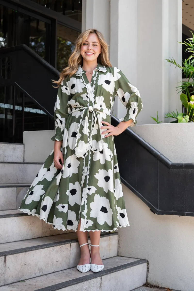 poppy_print_lace_trim_mid_4.webp Zeinert & Co Poppy Print Lace Trim Midi Dress^ Dresses