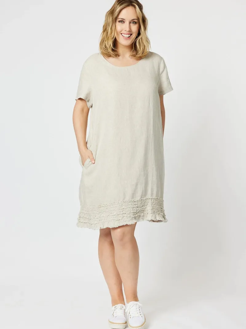 ruffle_hem_linen_dress_sc_1.webp Gordon Smith Ruffle Hem Linen Dress Scoop Neck^ Dresses