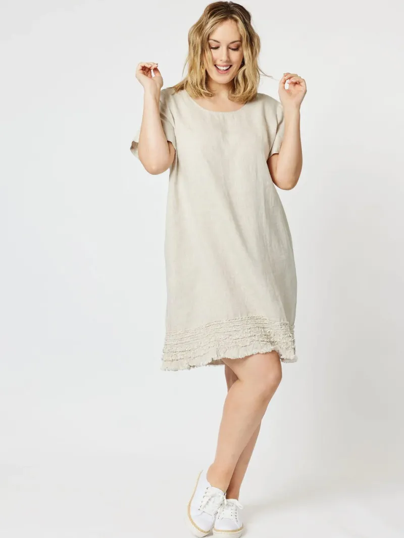 ruffle_hem_linen_dress_sc_2.webp Gordon Smith Ruffle Hem Linen Dress Scoop Neck^ Dresses